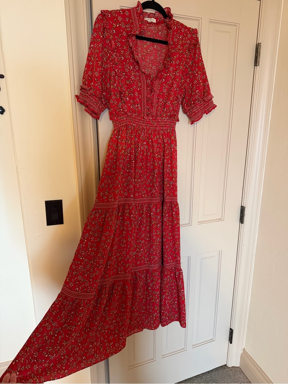 Max Studio Red Floral Cottagecore Ruffle Maxi Dress